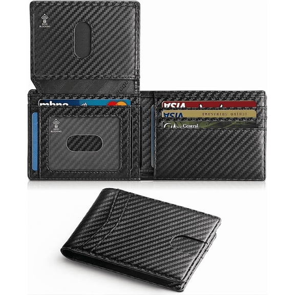 HAGIG Wallet for Men's, Slim Carbon Fiber Rfid Blocking Men's Wallet with 2 ID Windows, Bifold Minimalist Credit Card Holder