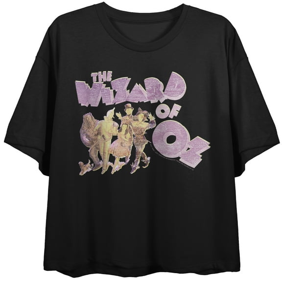 The Wizard of Oz Vintage-Inspired Character Art Women's Black Crop Tee-Medium