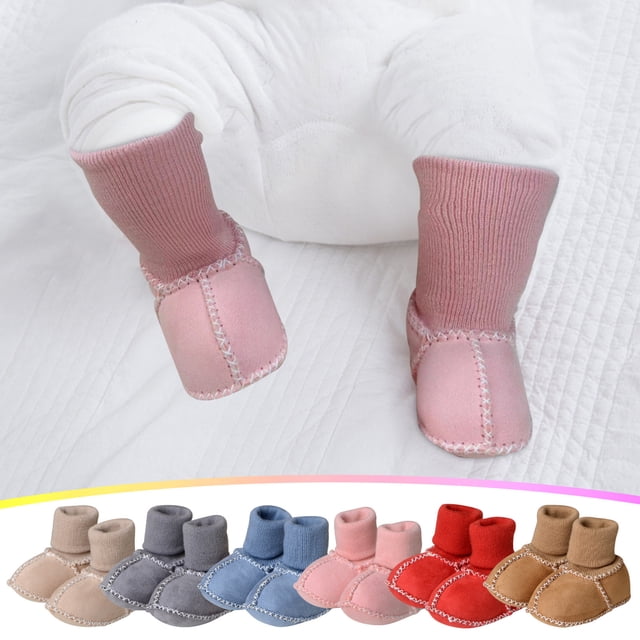 Fiudx Zapatos de Bebé de Suela Suave, Cálidos y Transpirables de Imitación de Piel de Oveja, Antideslizantes, para Interior de Invierno, Cómodos, Elásticos, Forro Suave de Algodón y Lana, Fáciles de