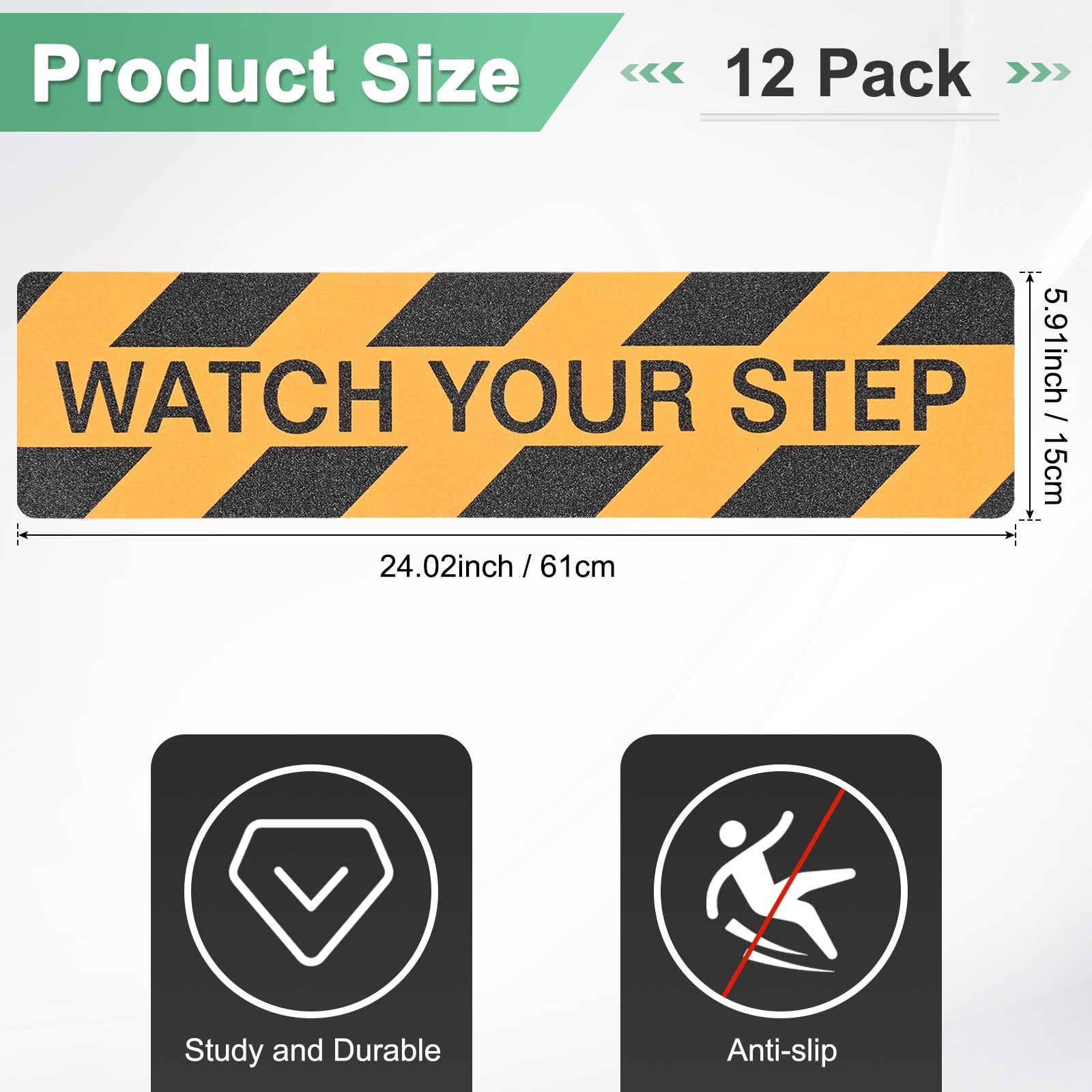 Uxcell 12-Pack WATCH YOUR STEP Floor Decals Stickers 6 x 24 Inch Watch Your Step Sign Warning Sticker Self-Adhesive