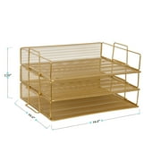 Martha Stewart Ryder 3 Tier Gold Desk Letter Tray Organizer, Stackable Steel Mesh Inbox Tray for Files, Papers, or Letters