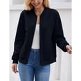 thumbnail image 6 of Women's Zip Up Cardigan Sweater Cable Outerwear Long Sleeve Casual Jacket Collar Outfits Trendy Sweatshirt Coat, Navy Blue, M, 6 of 9