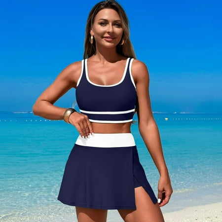 OSFVNOXV Bikini Sets for Women Clearance 2-Piece Summer Swimwear Bathing Suits Sexy Push Up Color Blocked Bra and Bikini Bottom Skirt