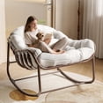 thumbnail image 3 of Garvee Outdoor Rocking Chair with Cushion, 36.6 x 33 x 25.2", Oversized Papasan Rocker, Off-White, 3 of 8