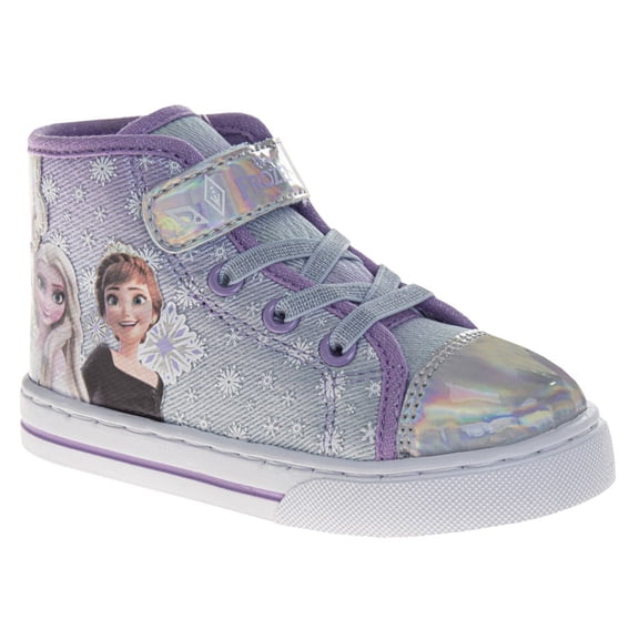 Disney Frozen Anna And Elsa High Top Canvas Sneakers. (Toddler Little Kids)Light Blue Lilac, Size: 7