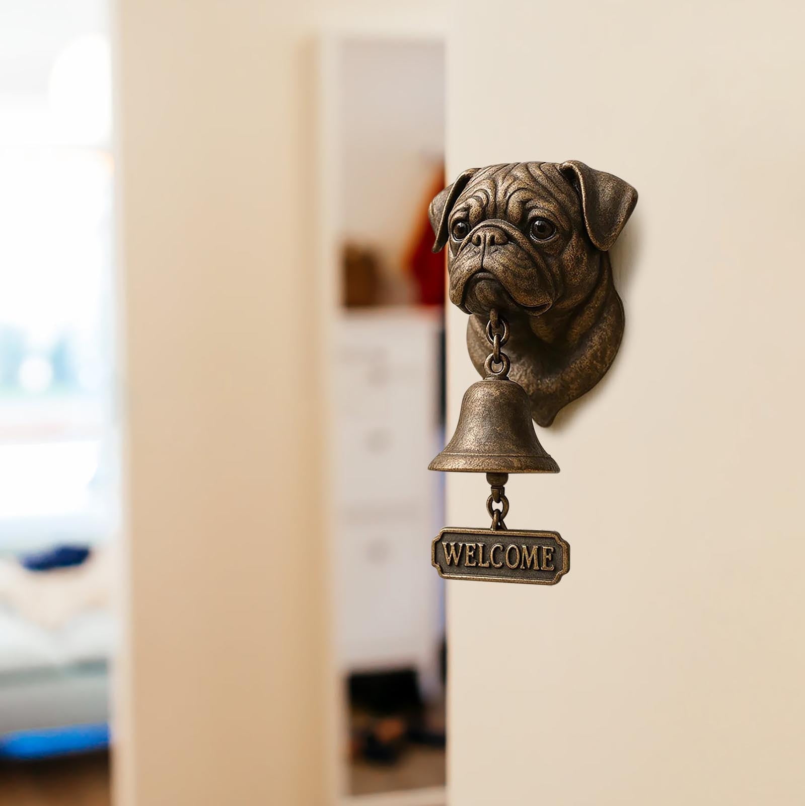Western Style Welcome Doorbell with White Emblem, Rustic Hanging Bell for Front Porch, Entryway, or Garden Wall Decoration