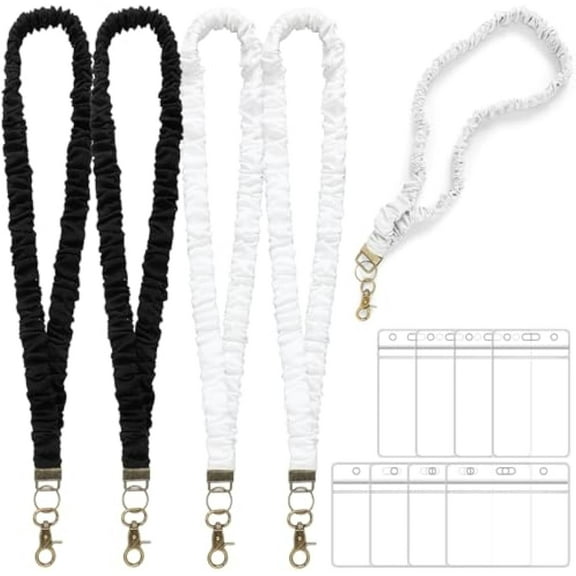 4 Pcs Stretchy Scrunchie Lanyards with 8 ID Holder for ID Badges and Keys, Cute Neck Scrunchie Lanyard for Teacher Appreciation Gifts Nurses School Classroom(Colorful,Floral Style)