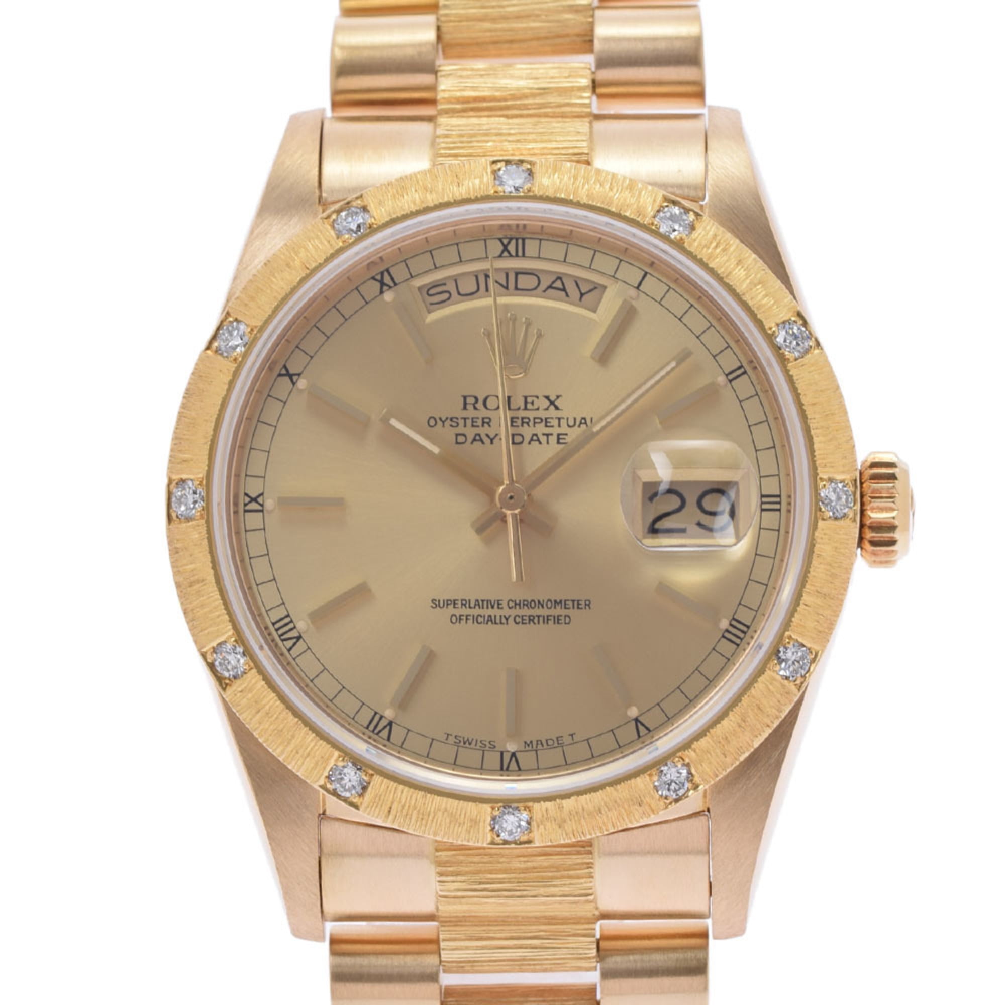 Authenticated Used ROLEX Rolex Day Date 12P Diamond 18108 Men's YG