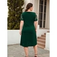 thumbnail image 6 of Plus Size Lace Chiffon Wrap Crew Neck Dresses Women Cocktail Wedding Guest Midi Dress Dark Green XL, 6 of 7