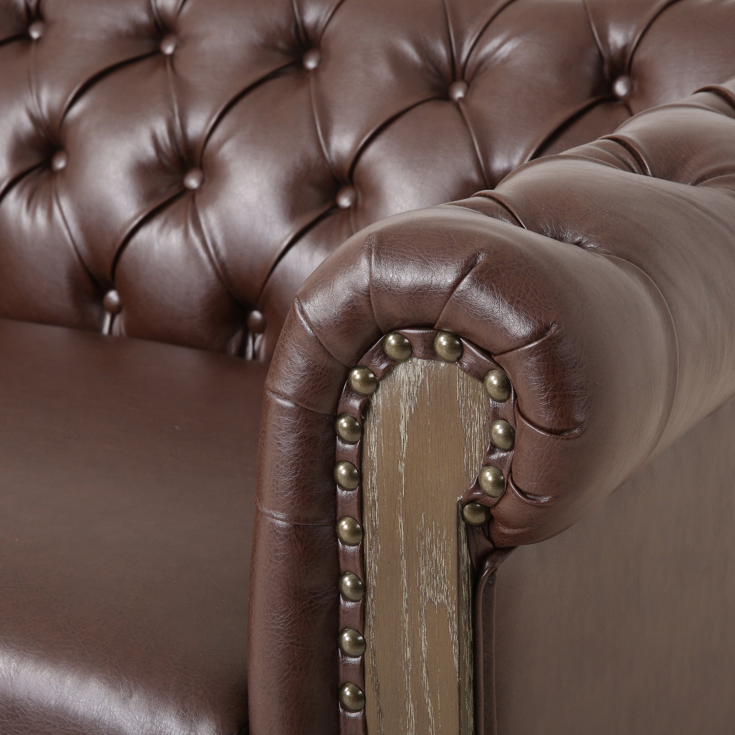 Noble House Glencoe Upholstered Tufted 3 Seater Sofa, Dark Brown