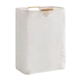thumbnail image 2 of Kmonabie Collapsible Linen Laundry Hamper, 100% Polyester Clothes Storage Basket with Wooden Handles, Large Capacity Waterproof Foldable Toy Organizer Bin for Bedroom Bathroom, Brown, 2 of 5
