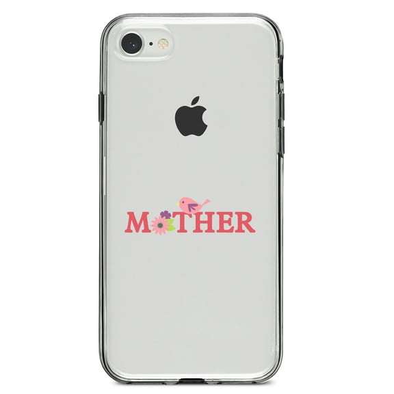 DistinctInk Clear Shockproof Hybrid Case for iPhone 7 8 SE (2020 Model) 4.7" Screen TPU Bumper Acrylic Back Tempered Glass Screen Protector - Mother - Pink Bird & Flowers