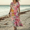 thumbnail image 2 of Sexlip Womens Boho Dress Short Sleeve Mixed Print Design Soft Fabric Relaxed Silhouette for Outdoor Activities Pink XL, 2 of 5
