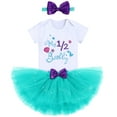 thumbnail image 4 of IBTOM CASTLE Toddler Baby Girls Mermaid 1st Birthday Outfit Princess Romper + Tutu Skirt + Shiny Bowknot Headband Cake Smash Clothes Set, 3-Piece, 4 of 6