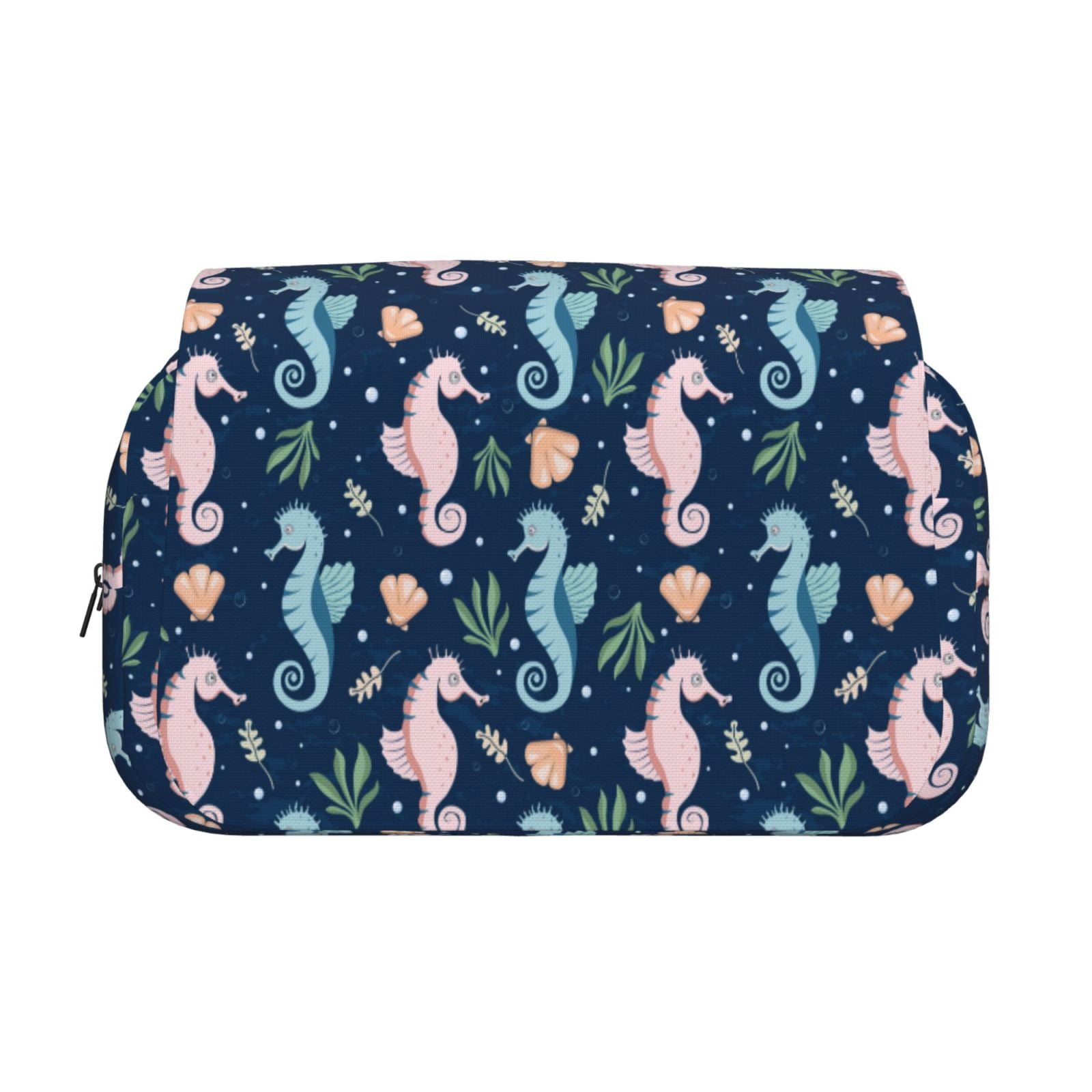 Rateoe Seahorses And Plants Pattern Double Clamshell Pen Case, Storage Organizer with Two Zipper Compartments– Holds Up to 50 Pencils & Pens