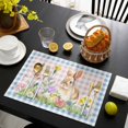 thumbnail image 3 of Happy Easter Bunny Placemats Set of 12, Spring Floral Pink Blue Plaid Placemats for Dining Table, Place Mats for Kitchen Tabletop, Waterproof Wipeable Dining Table Mats Set, 3 of 9