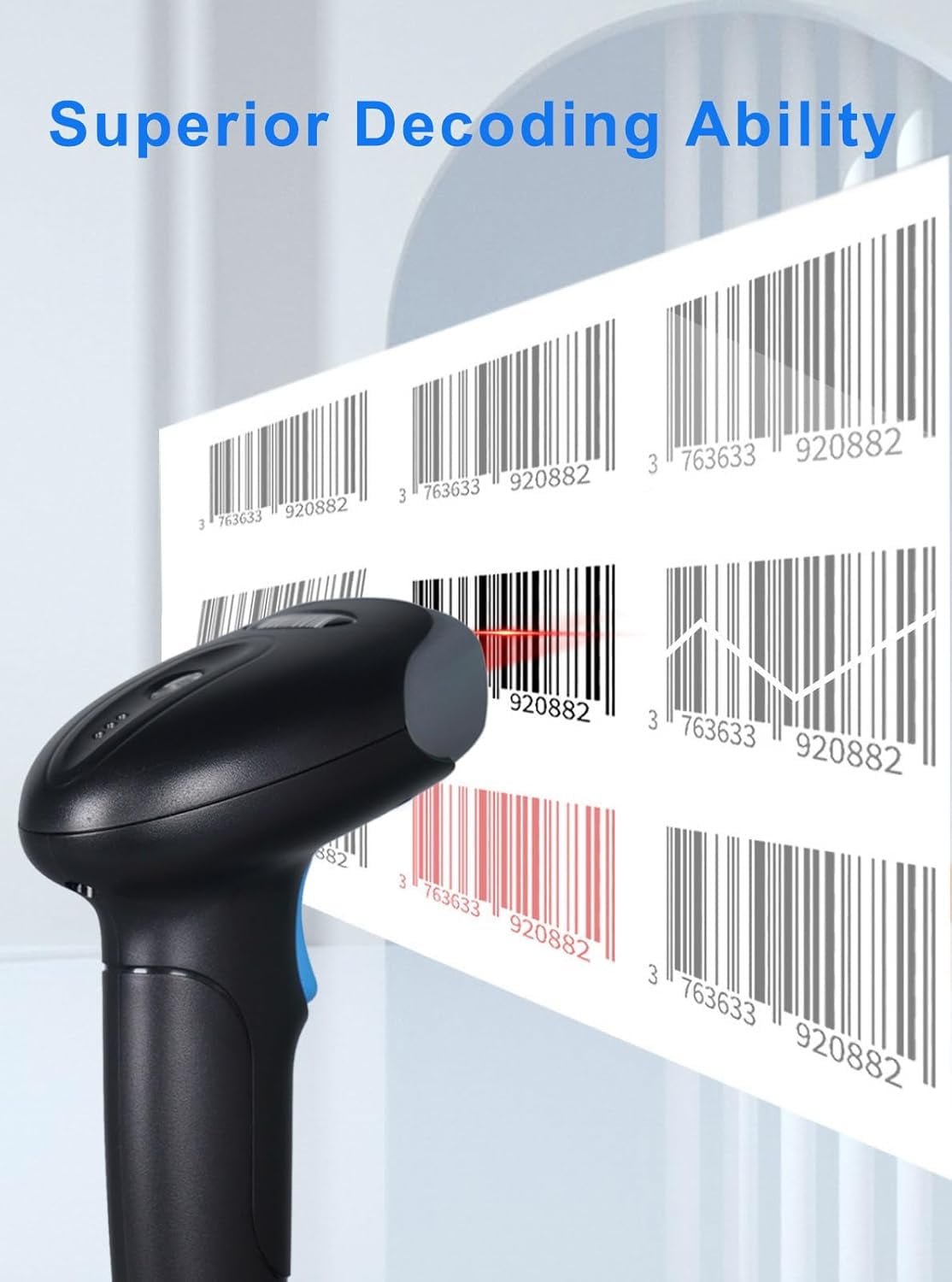 1D 2D QR Barcode Wireless, Handheld Cordless Bar Codes Reader with 2000mAh Battery for Mobile Payment, Convenience Store, Supermarket, Warehouse Inventory