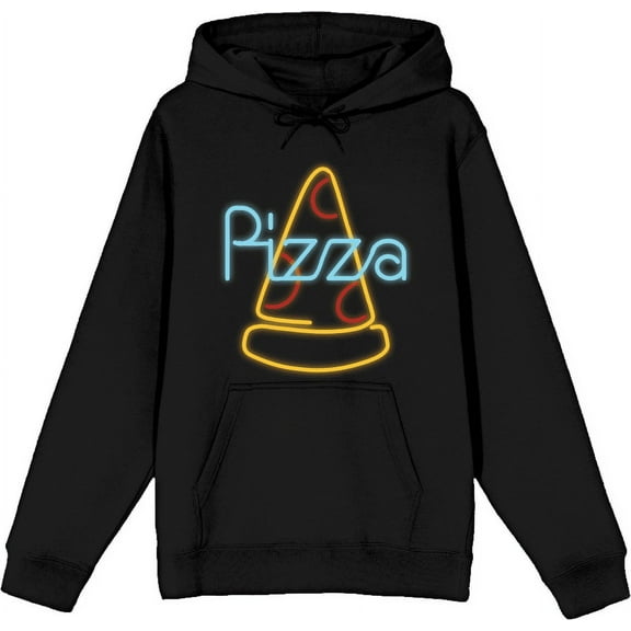 Neon Pepperoni Pizza Sign Black Adult Long Sleeve Hoodie-Small