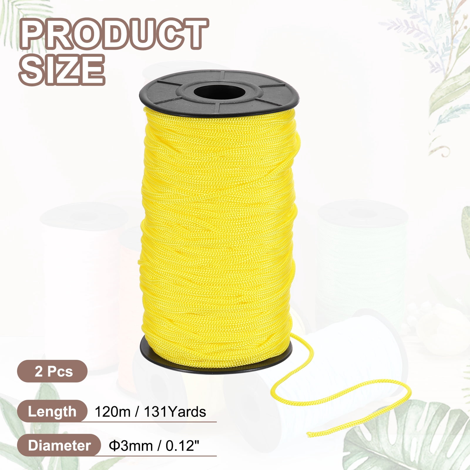 Uxcell 2 Pcs Polyester Macrame Cord, 3mm x 131 Yards Polypropylene Crochet Braided Rope Macrame Yarn for Wall Hangings Bag Craft Knitting, Yellow