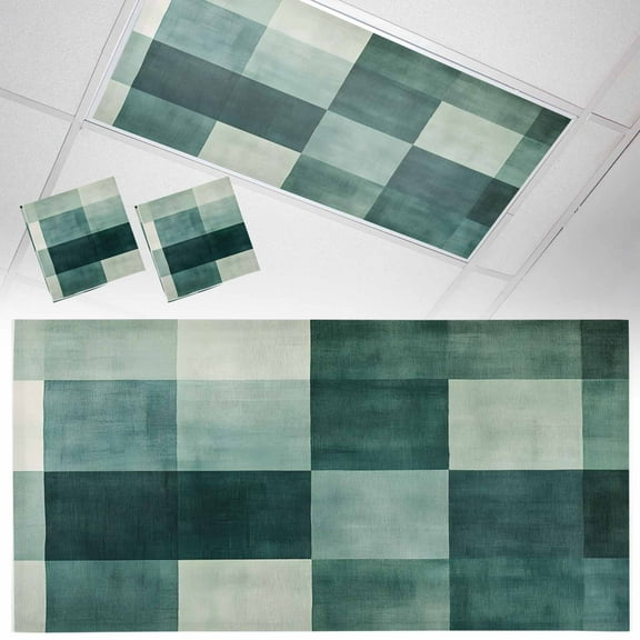 2 Pack Gradient Green Square Fluorescent Light Covers for Ceiling Lights Modern Watercolor Art Magnetic Ceiling Light Covers Overhead Light Filters for Office Classroom Home