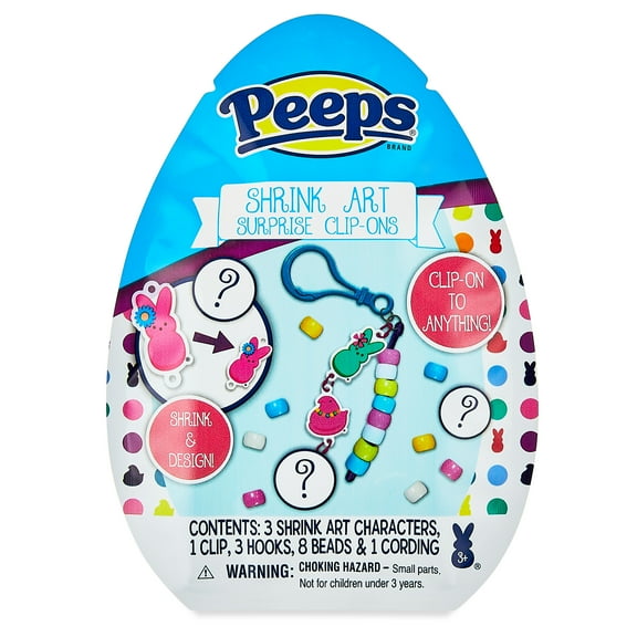 Easter Peeps Shrink Art Surprise Clip-on, 8 Plastic Beads, Easter Party Favor