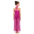thumbnail image 4 of Aislor Big Girls Mesh Split Wide-Leg Bodysuit Sequins Bodice Figure Skating Jumpsuit Gymnastics Leotard Hot Pink 14, 4 of 7