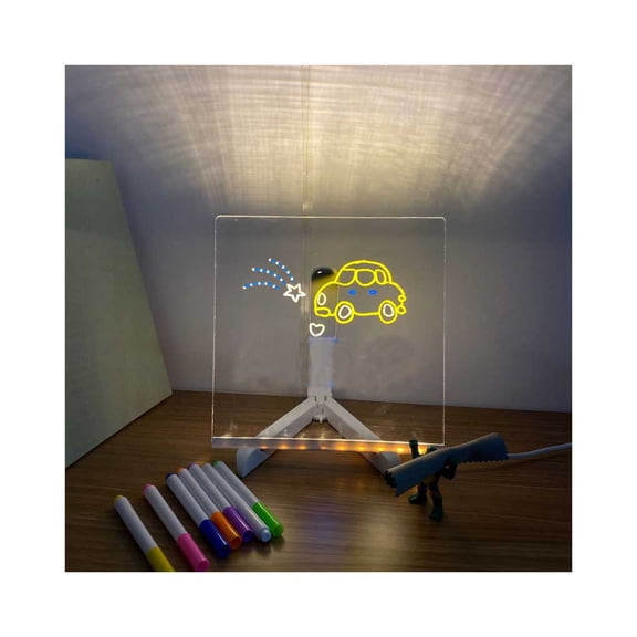 Yuarrent Tablero de dibujo brillante, luz nocturna LED con 7 bolígrafos, regalos para niños, pintura nocturna DIY, accesorio de escritura a mano, Kits de decoración para fiestas 15x15CM Yuarrent HA067503-03