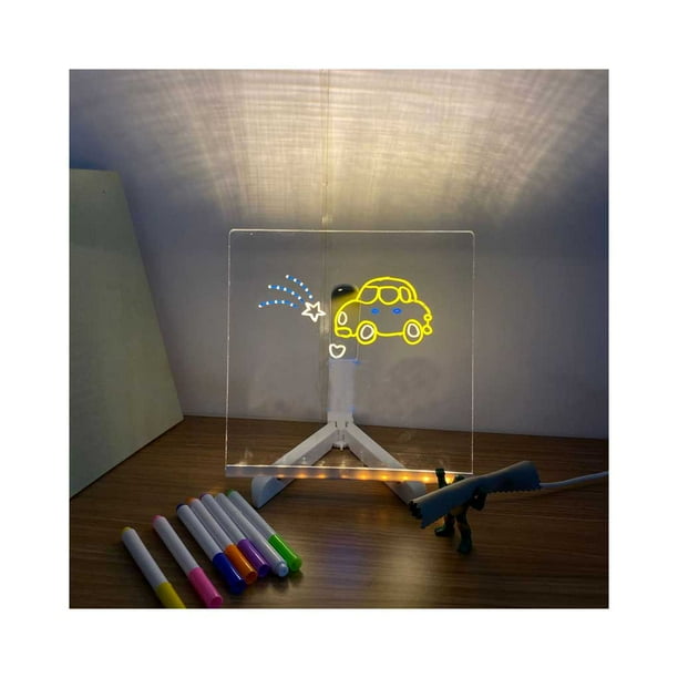 Bewildely Tablero de dibujo brillante, placa regrabable de luz nocturna LED con 7 bolígrafos, pintura nocturna de Navidad para niños, habitación de Kits de decoración para fiestas 15x15CM Bewildely HA067503-03