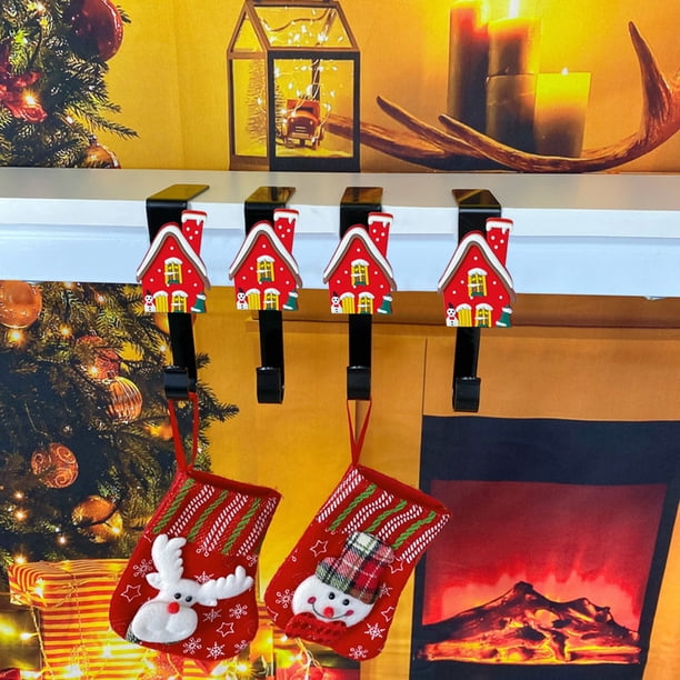 Adornos navideños, adornos navideños de gran venta con ganchos en ángulo recto, ganchos largos con forma de medias, juguetes, chimeneas navideñas, ganchos para calcetines navideños, gancho decorativo