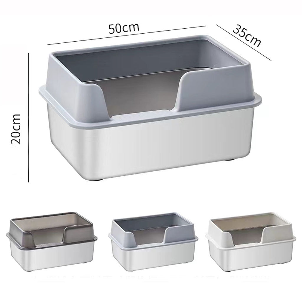 KUNWU Stainless Steel Cat Litter Box 20"x 14"x 8" with Enclosure Lid, Easy Clean, Never Absorbs Odor, Semi-closed Cat Litter Box with Scoop, Santas Gray