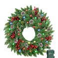 thumbnail image 2 of 24 Inch Pre-lit Christmas Wreath with Buffalo Plaid Bow, LED Lighted Artificial Wreath with Pinecones & Berries for Front Door, Outdoor Indoor Xmas Holiday Decor with Timer, 2 of 6