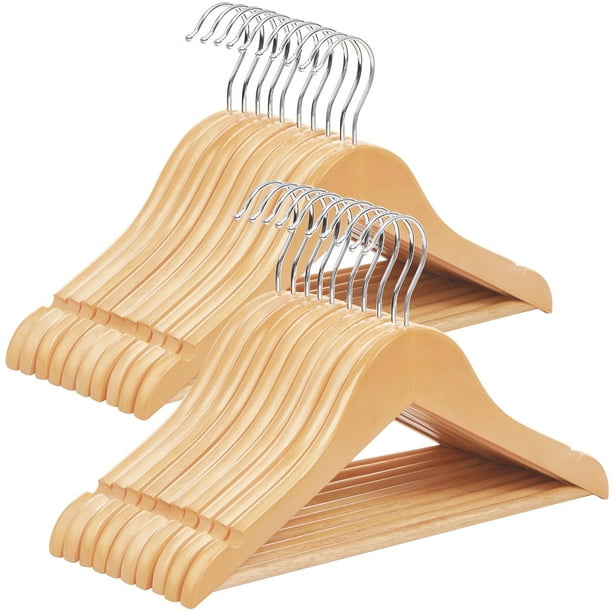 Perchas de Madera para niños, Paquete de 20, Ganchos giratorios, Color Natural y Plateado