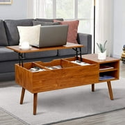 Modern Lift Top Coffee Table with Hidden Compartment Storage,Adjustable Wood Table for Living Room,Brown