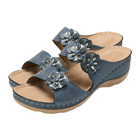

Aayomet Womens Flat Slide Adult Female Comfort Footbed Sandals Blue