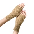 thumbnail image 2 of Women Cute Autumn And Winter Solid Color Knitted Half Knitted Woolen Gloves, 2 of 3