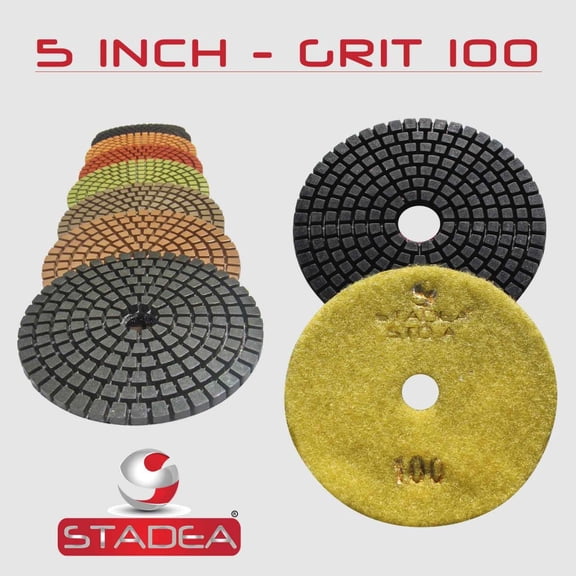 STADEA Grit 100 (5 Pieces) 5" Diamond Polishing Pads for Granite Marble Concrete Stone polishing Wet Grinder