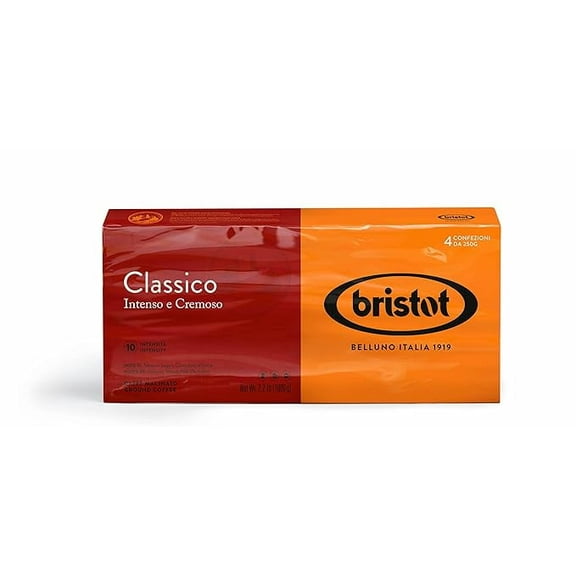 Bristot Classico Italian Breakfast Espresso - Intense and Creamy - Italian Ground Espresso Coffee - Medium Roast -  4 Bricks x 250g - For Moka, French Press, Pour Over - 2.2lb/1kg