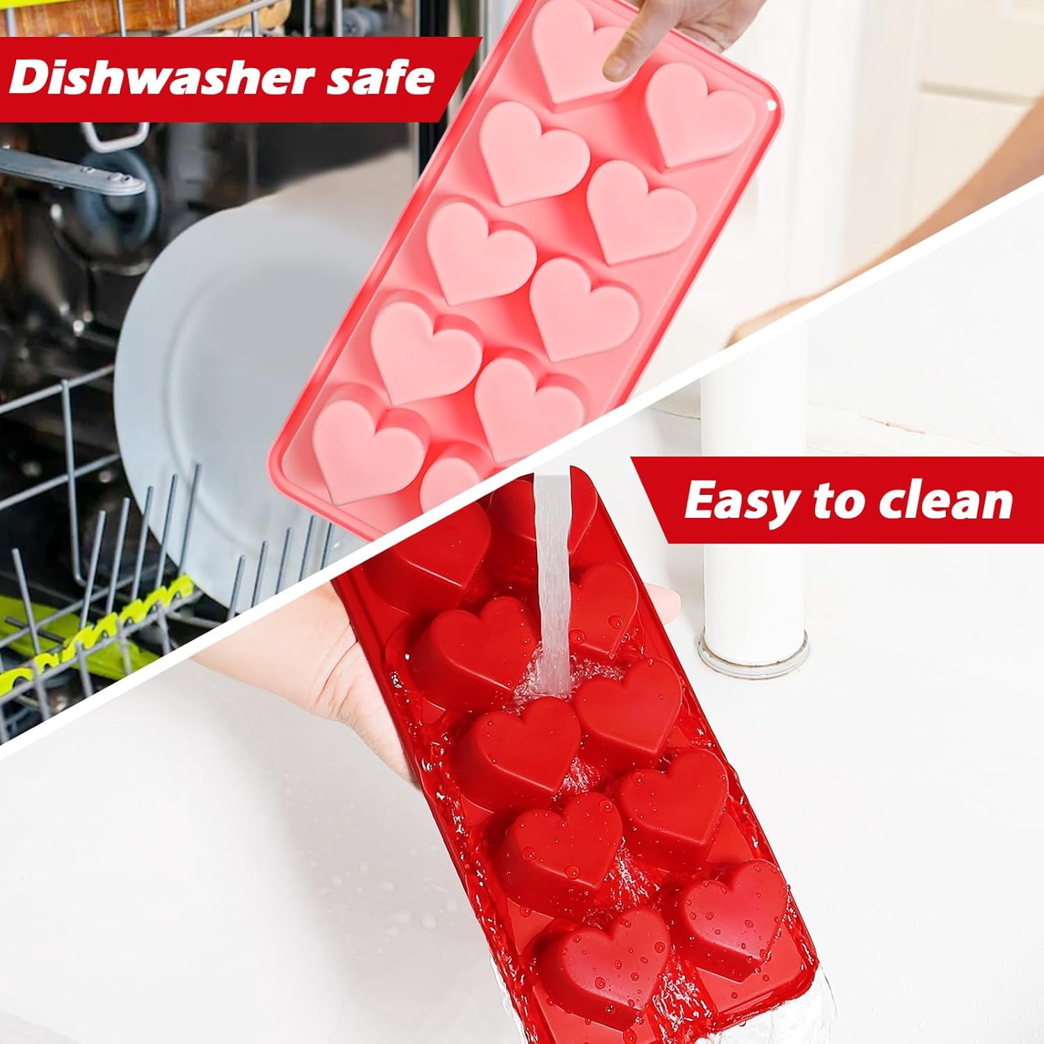 4-Pack Silicone Ice Cube Trays Set – Sphere (1.1"), Heart (10 & 8 Cavity), Star with Lid – BPA-Free, Easy Release – For Cocktails, Whiskey & Chocolate – Green/Pink/Red/Multicolor
