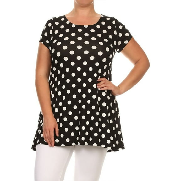 Women's Plus Size Side Pockets Polka Dot Short Sleeves Relaxed Tunic Top
