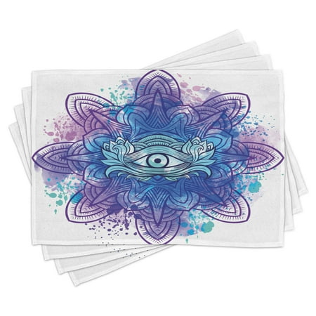 

Eye Placemats Set of 4 Third Eye with Hand Drawn Mandala Vivid Colors Aura Inner Peace Awareness Chakra Washable Fabric Place Mats for Dining Room Kitchen Table Decor Aqua Blue Purple by Ambesonne