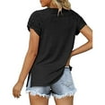 thumbnail image 1 of facefd Summer Pleated Short Sleeve Solid Color Splicing V Neck T-Shirt Casual Basic Tops Female Shirts Daily Tees for Black L, 1 of 8