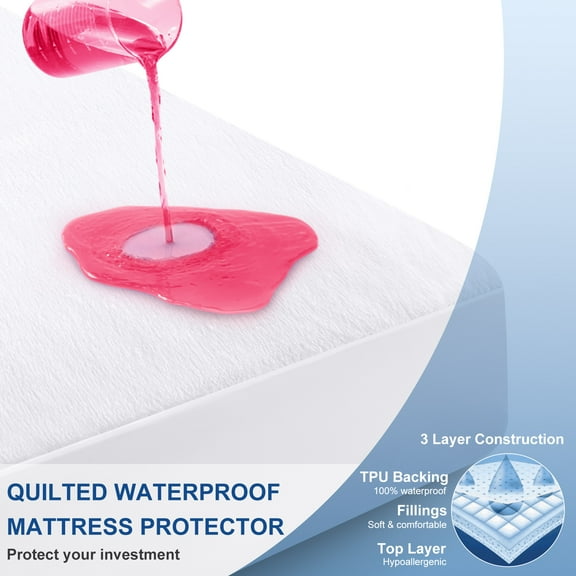 Advanabd Microplush Fleece 100% Waterproof Mattress Protector Queen, Noiseless Mattress Cover Pad for Bed Quilted Fitted 8''-21'' Deep Pocket