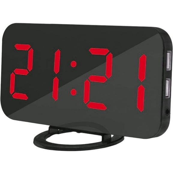 Réveil numérique,Horloge de Surface Miroir 6.2IN Affichage LED avec Deux Ports de USB,Mode gradateur Automatique,Horloge Murale de Bureau avec Fonction Snooze avec veilleuse à Pile Bouton