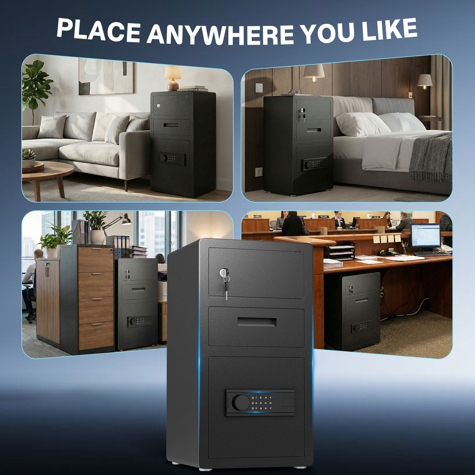 26.8' Tall  Home Safe Box with Deposit Slot and  Lock cabinet, Digital Large Safe with LED Keypad and Dual Alarm System