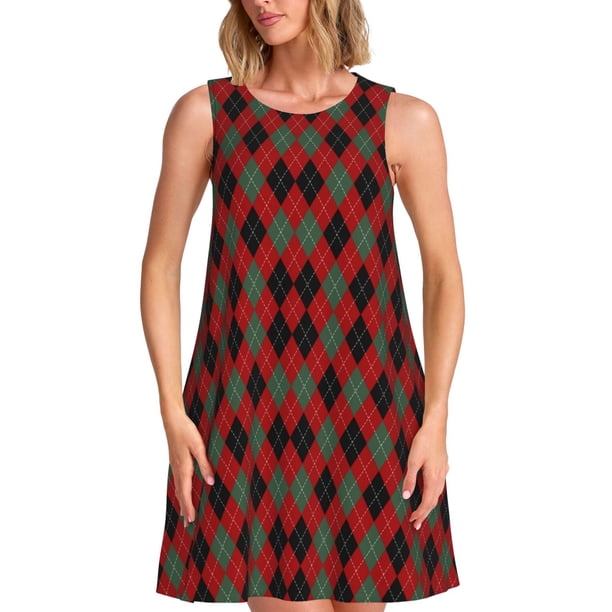 Disketp Argyle Plaid para Vestido sin Mangas para Mujeres, Vestidos de Verano para Mujeres, Casual y Holgado para la Playa