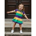 thumbnail image 3 of BemeyourBBs Toddler Baby Girls Mardi Gras Dress Outfits Crocodile Embroidery Short Sleeve Striped Collared Ruffle Dress Summer Clothes, 3 of 9