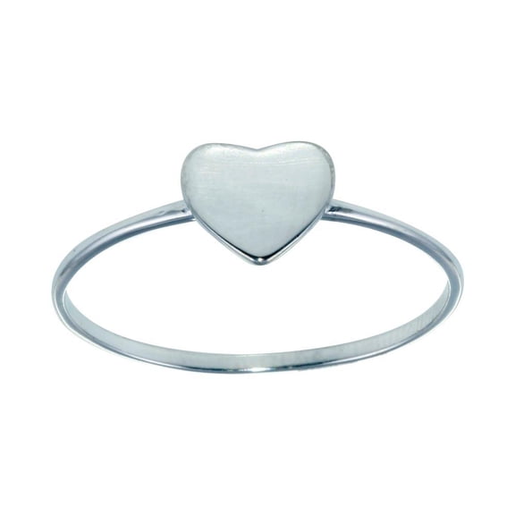 Rhodium Plated Sterling Silver 925 Heart Ring High Polished Band Jewelry Female Male Unisex Size 8