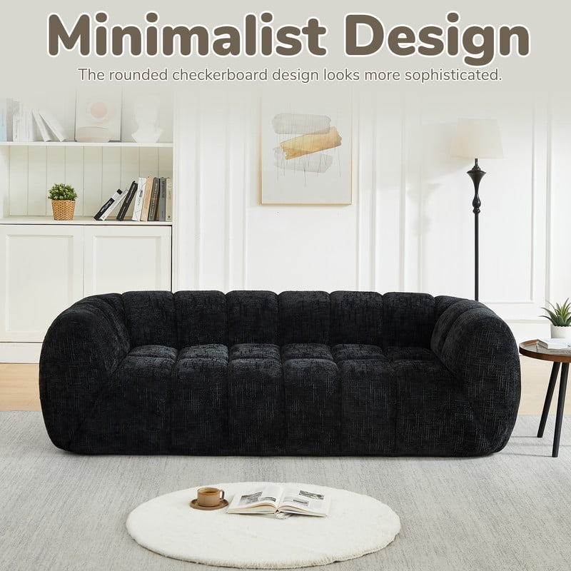 86.5''W Pure Foam Boneless No Assembly Floor Armrest Sofa, Chenille Modern Oversized Loveseat, Deep Seat 3-Seater Upholstered Couch
