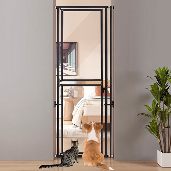 Unipaws 79" High Extra Tall Cat Gate, Clear Acrylic Dog Gate for Doorways, Fit 27.5"-32" Openings, Black