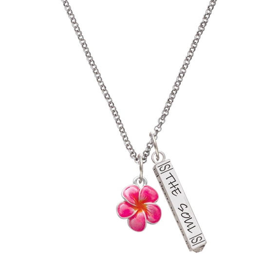 Delight Jewelry Silvertone Hot Pink and Orange Flower Silvertone Hope Anchors the Soul Bar Charm Necklace, 23"